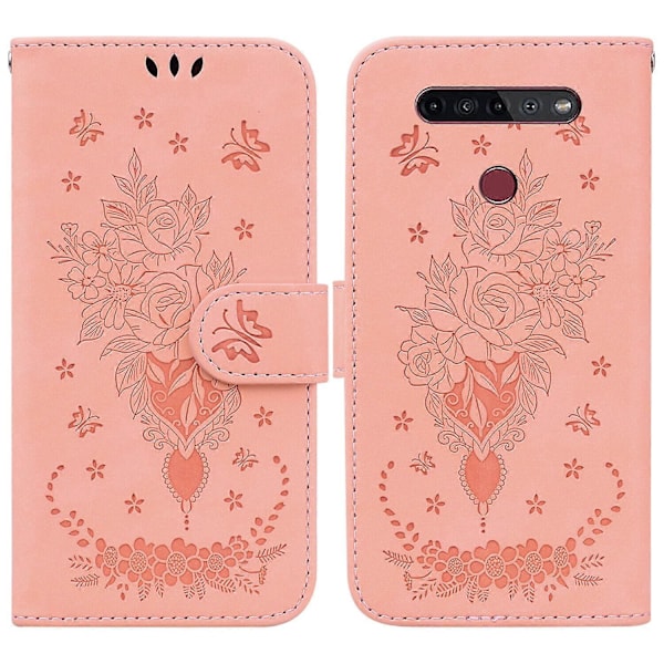 Etui til LG K41S/LG K51S Deksel Coque Sommerfugl og Rose Magnetisk Lommebok PU Premium Lær Flip Kort Holder Telefon Etui - Gul[HK] Pink