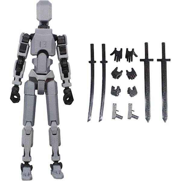 T13 Actionfigur, Titan 13 Actionfigur, 3D-trykt multi-leddet bevægelig T13 Actionfigur, Lucky 13 Actionfigur Desktop Decor Gave[HK] Grey