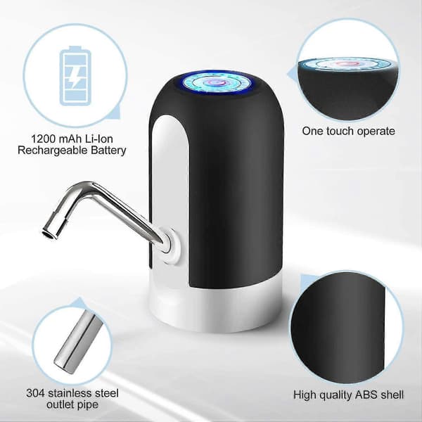 Elektrisk vattenflaskpump, USB-uppladdningsbar automatisk dricksvattenpump, bärbar vattendispenser (svart)[HK]
