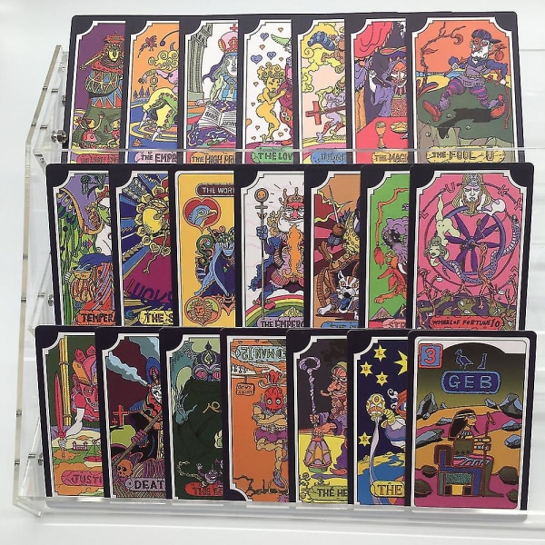 Jojon omituisen seikkailun tarot-kortit 22 suurta arkanaa + 9 kuninkaallista jumalaa, yhteensä 31 [HK]
