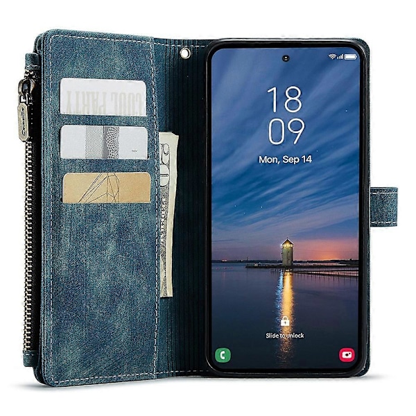 CASEME C30 -sarja Samsung Galaxy A55 5G -puhelimelle Vetoketjullinen nahkainen puhelinkotelo 10 korttipaikalla [HK] Style D Multicolor
