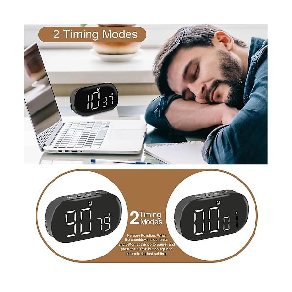 Digital kjøkkenur, digital timer egg timer, digital kjøkkenur, stoppeklokke, alarmklokke, for[HK] Black