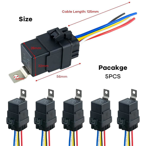 12v Dc 40/30 Amp vedenpitävä relejohtosarja tinatut kuparijohdot 5-napainen Spdt automaattinen rele autorele([HK])