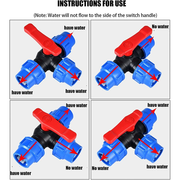 HKK  Avstängningskulventil, 40mm Snabbkoppling Trefägskulventil Pvc Pe Slang Snabbkopplings T-koppling (storlek: 40mm)