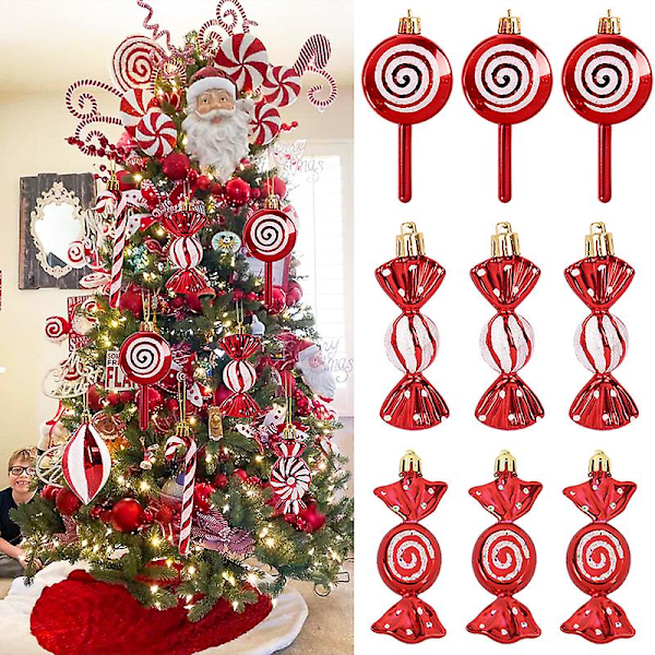 6 stk Lollipop Candy Cane Hengepynt Juletrær Kule Ornamenter Dekorasjoner For Hjem 2024 Nyttårsgave [HK] Set2