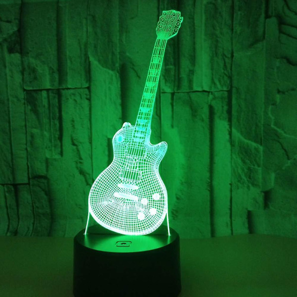 7 fargeskiftende nattlampa 3d atmosfære glödlampa 3d visuell illusjon led lampa for barn leksak jul födelsedagspresenter (gitarr)