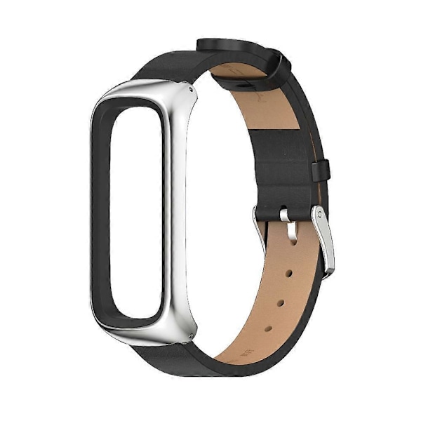 Klockarmband i Mikrofiberläder för Samsung Galaxy Fit 2 Black Silver