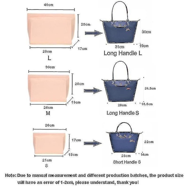 Filtpose for Longchamp håndveske - Fôrpose i filt, sminkepung, støtte, reise, bærbar poseorganisator [HK] A style S