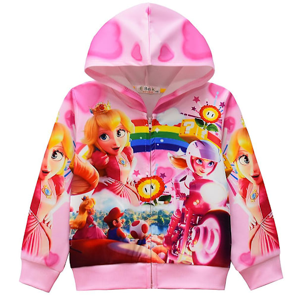 Princess Peach Super Mario Bros 3D Print Børne Piger Zip Hoodie Jakke Frakke Langærmet Hættetrøje Toppe Julegave[HK] Pink 5-6 Years