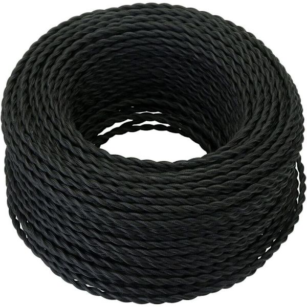 10M Tekstiilinen Sähkökaapeli, Retro Kierrettynä Punottu Hamppuköysi Kaapeli 2x0.75mm², 2-johtiminen Kierretty Kaapeli, DIY Riippuvalaisimelle/Musta..DEBUNS[HK]