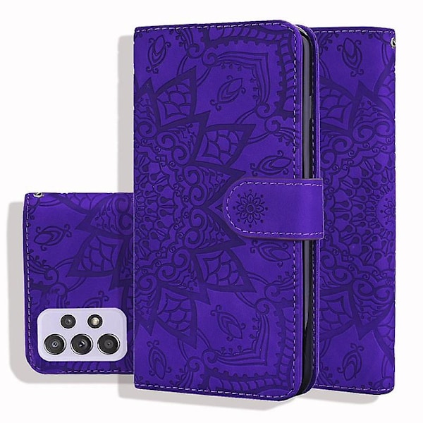 Plånboksfodral för Samsung Galaxy A52/A52S Premium PU Läder Flip Cover Mandala[HK] Purple