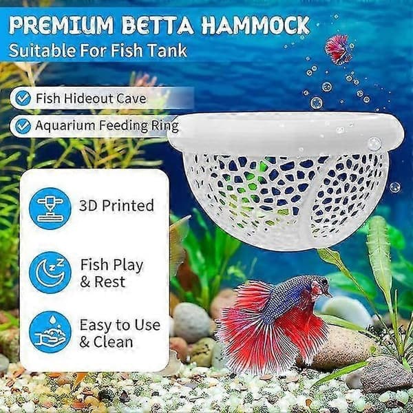 Flydende Betta Skjulested & Reje Hule 3D Printet Akvariedekoration, Multifunktionel Hængekøje, Foderring & Sikkert Hvilested for Betta, Rejer & [HK] B L