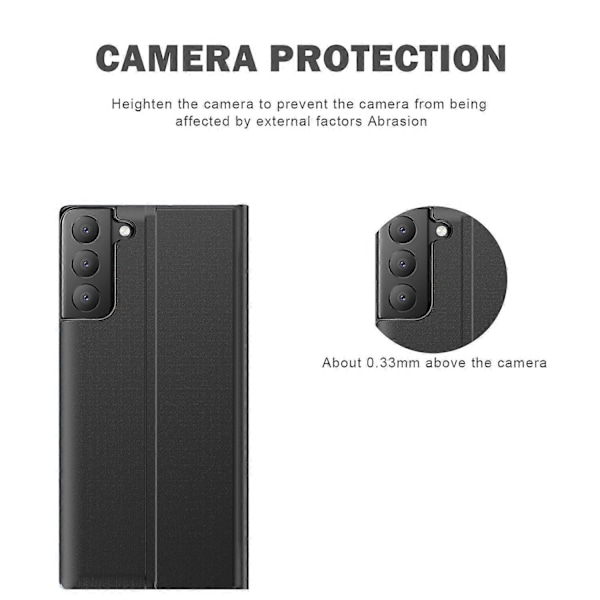 Til Samsung Galaxy S21 FE View Window Telefon Cover Anti-fald Læder Beskyttelses Skal med Stativ[HK] Multicolor Style C
