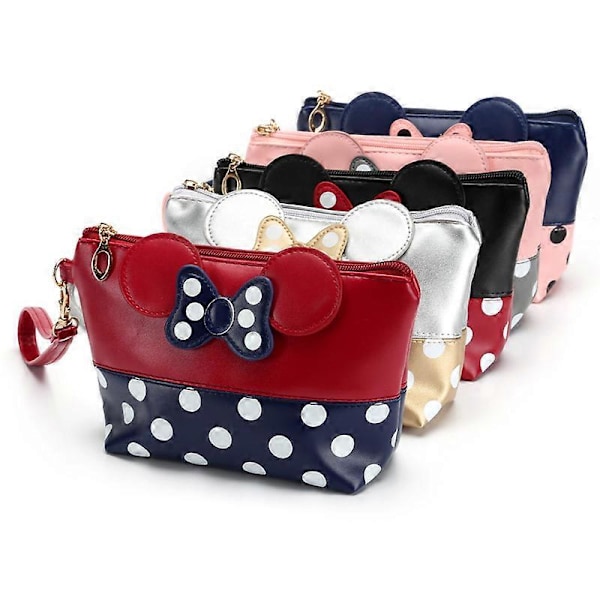 Mickey Makeup Opbevaringspose, Bowknot Polka Dot Rejse PU Dame Taske, Premium Kvalitet Stor Toilet Taske, Organizer til Kvinder Sort[HK]
