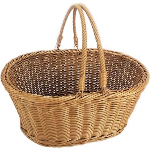 Picknickkorg i rotting, Shoppingkorg i rotting, Förvaringskorg i rotting med rottinghandtag för picknick, frukt, blommor och grönsaker [HK]