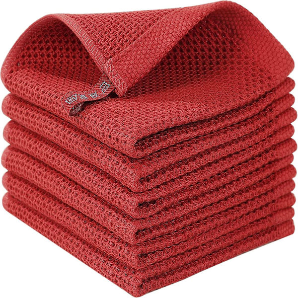 HK 4/6-pak bomullsvåffelvävda kökshanddukar, ultramjuka absorberande snabbtorkande diskhanddukar Red 34*34cm