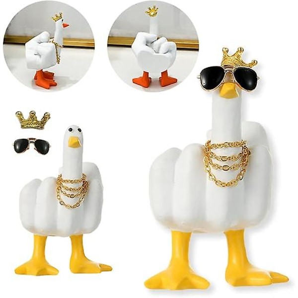 Middle Finger-gåvor, Middle Finger-anka staty, Nyhet Finger Duck-skulpturer med solglasögon halsband[HK] White