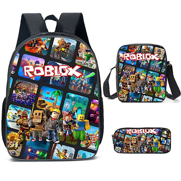 3-pack Roblox-ryggsäck för barn, skolryggsäck, axelremsväska, lunchväska, pennfodral, present till barn [HK] E