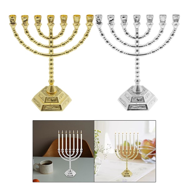 Ljusstake Menorah med 7 Armar 20 cm Hög Metall Ljusstakar[HK] Argent Medium
