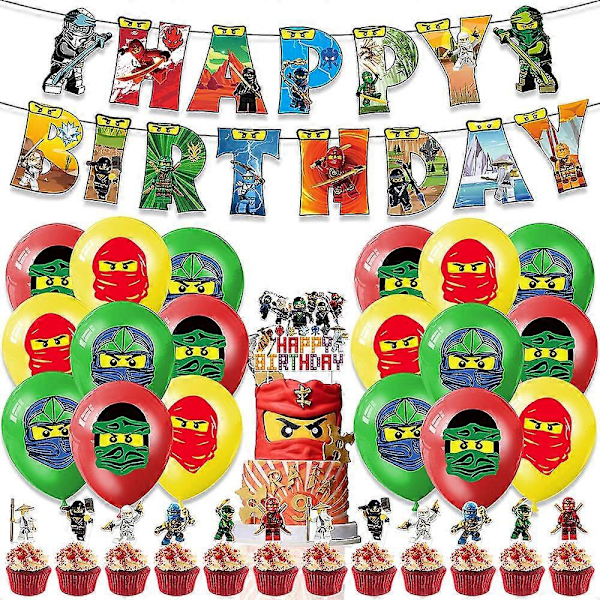 Tema Barn Pojkar Grattis på födelsedagen Party Dekoration Set Ballong Banner Cupcake Toppers Kit[HK]