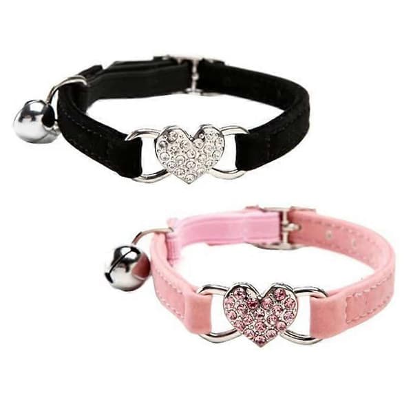 Crystal Heart Velvet Katthalsband för bröllop[HK] 2pcs (pink+black)