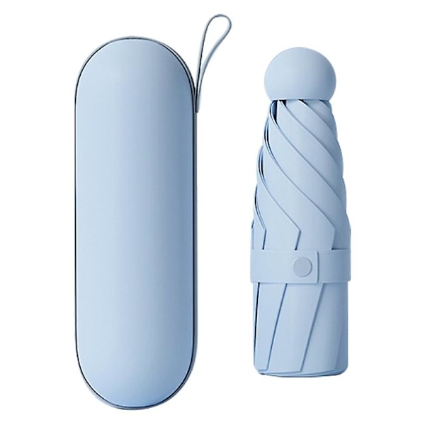 Matka 5-osainen 6-puolainen mini sateenvarjo UV-suojattu kokoontaitettava sateenvarjo, kapselikotelolla [HK] Style C Blue