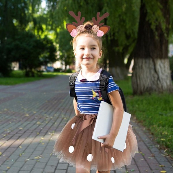 Nederdel til børn, rensdyrkostumer til piger i alderen 6 måneder-10 år, kjoler med pandebånd elg cosplay karneval fest[HK] Height 119-128cm