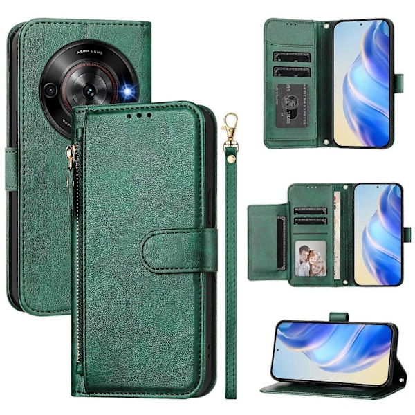 Plånboksfodral med dragkedja PU-läder för ZTE Blade A75 5G / Nubia Focus[HK] Green