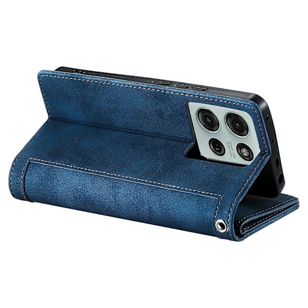 Motorola Moto G75 5G -puhelinlaukku PU-nahkaa vetoketjullisella lompakolla ja 9 korttipaikalla - Musta[HK] Blue Multicolor