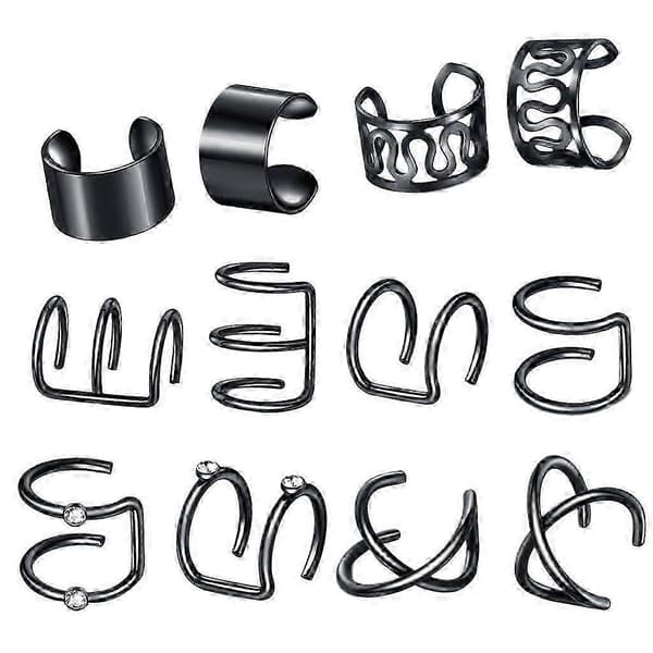 2-4-pack Öronmuddar i rostfritt stål Helix Öronklämma On Wrap Örhängen Unisex Svart[HK] 2 Pcs