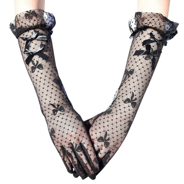 Sorte handsker til bryllupshandsker Lange fuldfinger sorte handsker Festartikler Halloweenhandsker til cosplay Sort os[HK] Black os