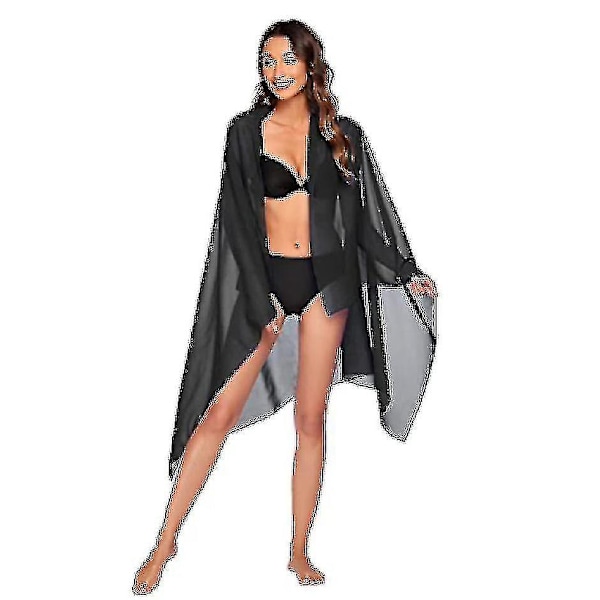 Strand Sarong Pareo Bikini Wrap Kjol Cover Up För Badkläder[HK] Black