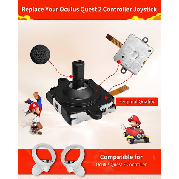 Joystick Ersättningskit för Oculus Quest 2 Controller (11 i ett), Reparationskit Tillbehör för Meta Quest 2 Controller, Inkluderar 2 Tumspakar [HK]