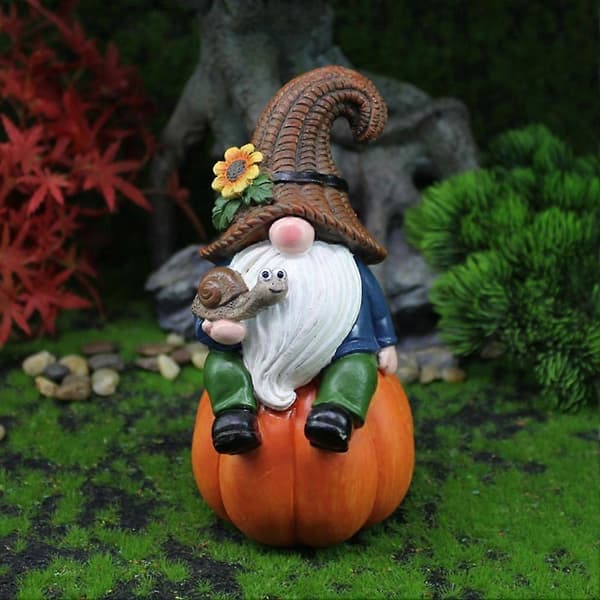 Hösttomtar Staty Dekor, Thanksgiving Tomte Pumpa Tomte Vit Skägg Tomte Staty Höst Pumpa Fe Staty Hartsdeko[HK]