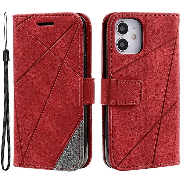 Plånboksfodral i Läder med Skin-touch Textur för iPhone 12 mini [HK] Style B Multicolor