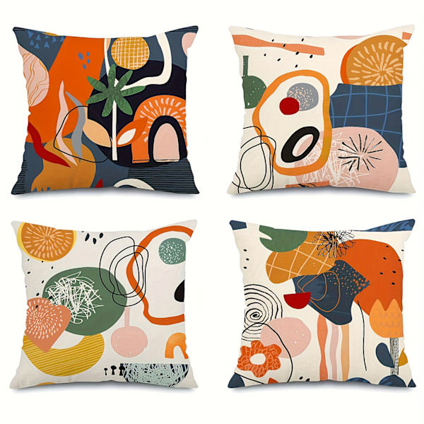 4 stk. Abstrakte Maleri Putesett, Linblanding Putesett for Sofa, Soverom, Stue Dekor, Hjemmedekor (Putefyll Ikke Inkludert)