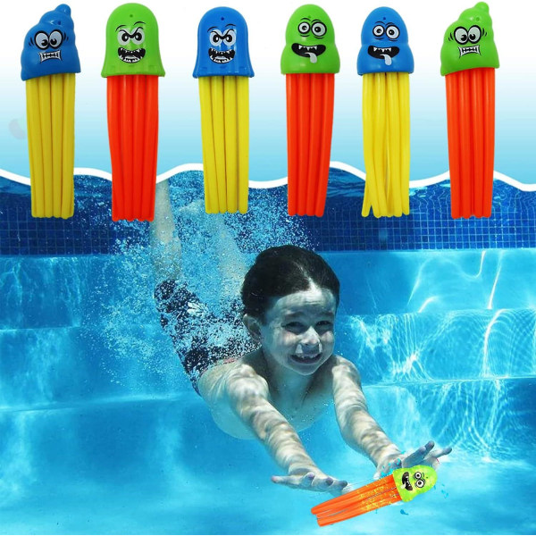 Dykkerlegesæt til børn ved pool, øv dykning og svømning, undervands flerfarvet synkende blæksprutte (sæt med 6)[HK] Multicolor jellyfish.