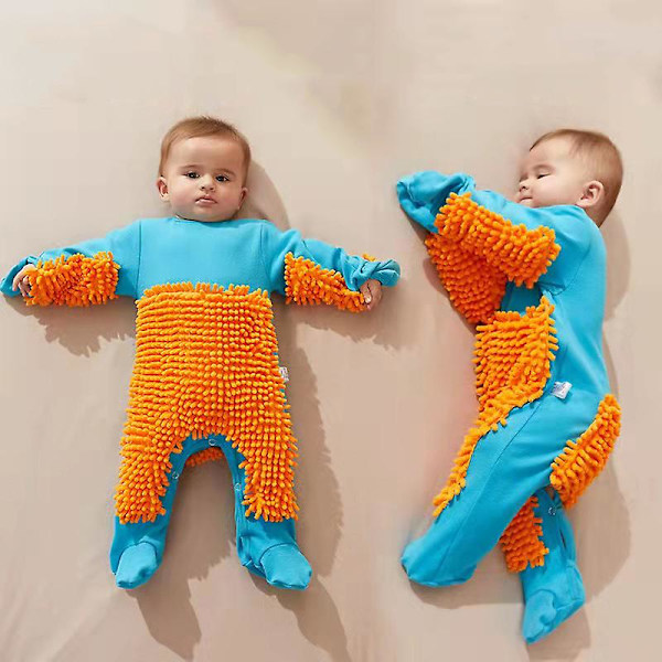 Baby Boys Girls Rengjøring Mop Romper Baby Mop Klær Lang Ermet Krypende Klær Jumpsuit Bomull Infant Mop Dress[HK] Bule Orange 73cm