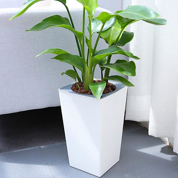 Blomsterpot i murstensmønster, Imitation Metal Plast Blomsterpot, Kvadratisk og Høj Type til Havepotteplanter[HkkK] White Middle