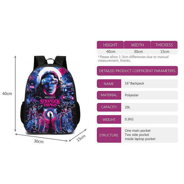 Stranger Things 11 Eleven Ryggsekk Studenter Barn Skole Stor Bag Skuldersekk[HK] C
