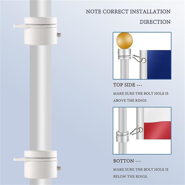 2 stk. Flagstangringe Anti-Wrap Flagstang Klips Sving 360° Roterende Flagstang Flagmontering Ringe 1 tomme [HkkK] silver