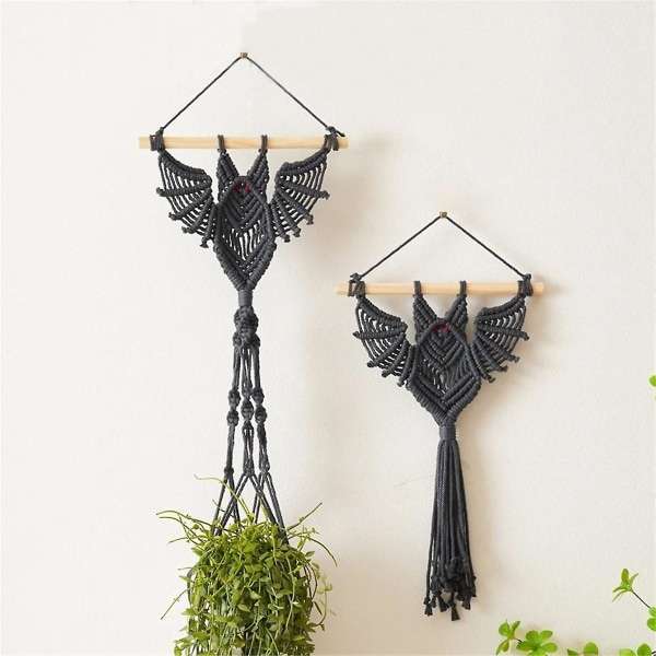 Hanging Tapestry Macrame Hanger Organizer Bat Shape Hand Woven Flower Pot Display Holder Wall Plant([HK])