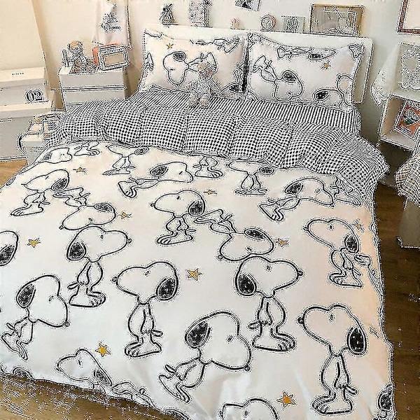 3/4-osainen setti Kawaii Snoopy sarjakuva puuvillainen peittopäällinen lakana tyynyliina anime mukava pehmeä kotitaloustekstiili lahjat [HK] xiangyanghuakai 4piece set150x200cm