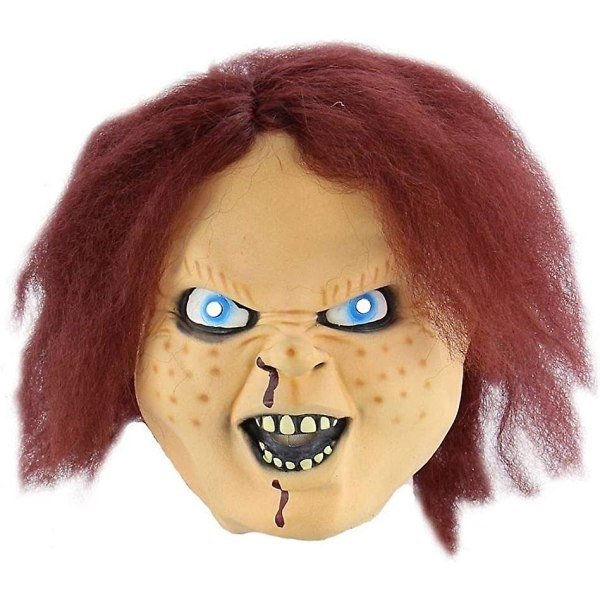 Horror Latex Maske til Børn, Lad Som Om De Leger Chucky Actionfigurer, Maskerade Halloween Fest Bar Tilbehør Uhyggelig Maske Med Brunt Hår([HK])