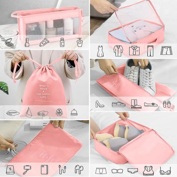 11 stk Reisepakkeorganisatorer Reisepakkekuber til koffertsett Bagasjeorganisatorer for koffert Lett reiseveske Essential Bag[HK] Pink