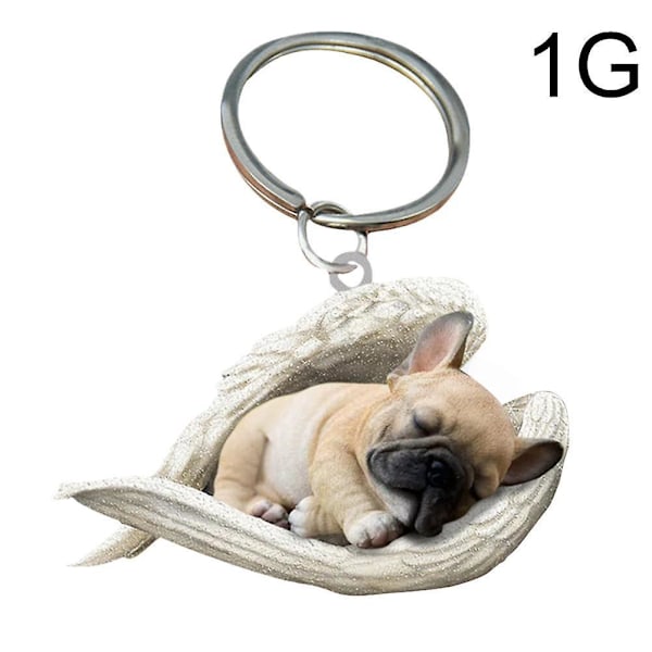 Hængende ornament nøglering sød sovende engel hund vinge vedhæng hund gave Ca[HK] Yellow French Bulldog