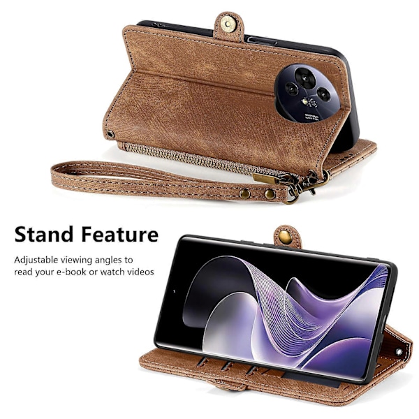 Til TCL 50 Pro Nxtpaper 5G Etui Lynlås Pung Geometri Linjer Læder Telefon Cover[HK] Brown