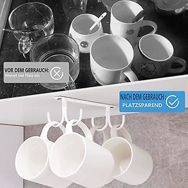 Vit, under skåp kopphållare, kaffekoppställ med skruvar, 12 koppkrokar under hylla, bar torkningskrok, hängande kopp, kaffekopp, mugg, mugg etc[HK]