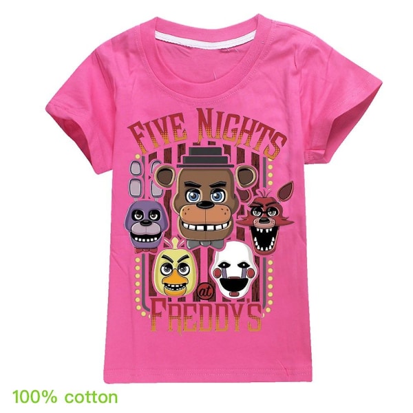 Drenge Piger Kortærmet T-shirt Five Nights At Freddy's Børne T-shirt i bomuld[HK] rose red 5-6Years