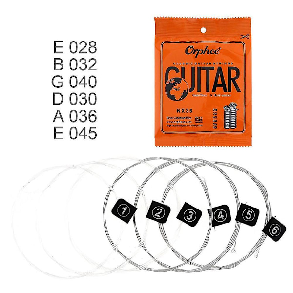 6 stk./sett Gitarstrenger Konvensjonelle Klassiske Gitarstrengserier E/b/g/d/a/e Bruk Høykvalitets Nylon Wi[HK]